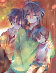  3boys bad_id bad_pixiv_id blue_eyes blue_hair clannad english_text engrish_text male_focus multiple_boys multiple_persona okazaki_tomoya ranguage school_uniform shiroto_iku short_hair time_paradox typo 