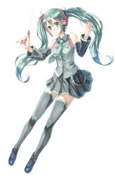  aqua_eyes aqua_hair banned_artist baton_(instrument) black_legwear blush boots detached_sleeves hatsune_miku long_hair looking_at_viewer paseri simple_background skirt smile solo thigh_boots thighhighs twintails vocaloid zettai_ryouiki 