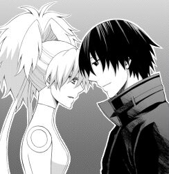  108_(ginyirokoubou) black_and_white couple darker_than_black hei monochrome smile yin 