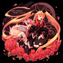  birthday blazblue blonde_hair bow character_name commentary_request dress female flower gii long_hair nago photoshop_(medium) rachel_alucard red_bow red_eyes red_flower red_rose ribbon rose shiki_(shikki46) smile solo twintails valkenhayn_r._hellsing wolf 