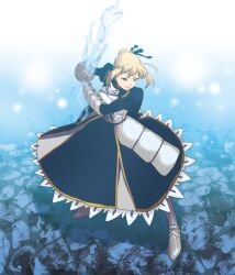  ahoge armor armored_dress artoria_pendragon_(fate) bad_id bad_pixiv_id blonde_hair dress fate/stay_night fate_(series) female gauntlets hair_ribbon invisible_air_(fate) musha_sabu photoshop_(medium) ribbon saber_(fate) solo 