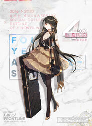  armlet bad_link bag black_gloves black_hair black_pantyhose breasts cleavage closed_mouth cup dress drinking_glass female full_body girls&#039;_frontline glass gloves gold_footwear hair_ornament handbag heterochromia high_heels highres holding long_hair megaphone multicolored_hair official_alternate_costume official_art pantyhose petticoat promotional_art ro635_(enforcer_of_the_law)_(girls&#039;_frontline) ro635_(girls&#039;_frontline) sleeveless sleeveless_dress solo standing streaked_hair twintails white_hair wine_glass xiao_qiang_sang 