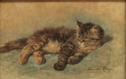  1896 19th_century ambiguous_gender ancient_art brown_eyes domestic_cat felid feline felis feral formal_art henriette_ronner-knip hi_res lying mammal no_sclera nude oil_painting_(artwork) on_side painting_(artwork) pawpads paws public_domain pupils quadruped signature simple_background slit_pupils solo traditional_media_(artwork) 