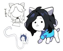  bob_(undertale) canid canine clothed clothing felid feline fvvoogg17 hair mammal simple_background tem temmie_(undertale) topwear undertale undertale_(series) white_body 