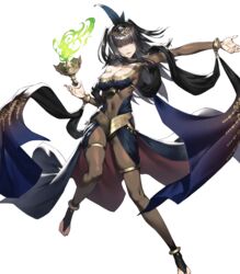  anklet black_eyes black_hair bodystocking breasts bridal_gauntlets chyko cleavage covered_navel female fingernails fire_emblem fire_emblem_awakening fire_emblem_heroes floating floating_object full_body hair_ornament highres jewelry large_breasts loincloth long_hair looking_away magic non-web_source official_art pale_skin parted_lips skin_tight solo tharja_(fire_emblem) tharja_(plegian)_(fire_emblem) tiara toe_ring toeless_footwear toeless_legwear toes transparent_background witch 