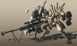  anti-materiel_rifle chainsaw commentary_request digitigrade gatling_gun gun highres holding holding_gun holding_weapon huge_weapon karamas magazine_(weapon) mecha minigun missile missile_pod multiple_wielding multishot_rocket_launcher no_humans original range_finder rifle robot rocket_launcher science_fiction scope shadow shell_casing sniper_rifle standing sword tripod weapon 