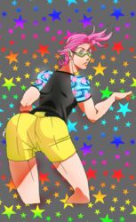  1boy carnibal0380 glasses kiznaiver male_focus pink_hair short_hair solo tenga_hajime yellow_eyes 