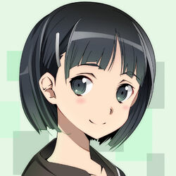  bad_id bad_pixiv_id black_eyes black_hair collarbone female from_side hair_ornament kirigaya_suguha photoshop_(medium) portrait short_hair smile solo sword_art_online yoru_kiri 