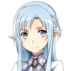  asuna_(sao) asuna_(sao-alo) bad_id bad_pixiv_id blue_eyes blue_hair elf female long_hair looking_at_viewer photoshop_(medium) pointy_ears portrait simple_background smile solo sword_art_online white_background yoru_kiri 