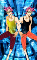  1boy carnibal0380 glasses kiznaiver male_focus pink_hair short_hair solo tenga_hajime yellow_eyes 