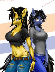  2013 amber_steel anthro black_hair breasts cleavage clothed clothing cutie_mark dika duo equid equine fan_character female hair hasbro hi_res horn horse mammal my_little_pony mythological_creature mythological_equine mythology pony tacticalfur thong underwear unicorn 