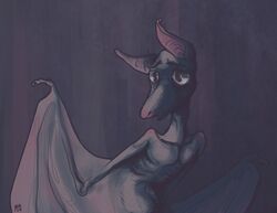  2014 abstract_background bat big_ears clothed clothing commander_ledi feral fur grey_body grey_fur male mammal megabat membrane_(anatomy) membranous_wings nipples open_mouth pink_nose simple_background solo teeth topless wings 