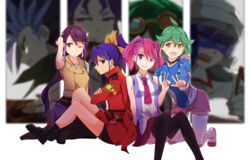  &gt;:( 4boys 4girls :d ahoge ankle_boots bare_arms black_eyes black_legwear blue_hair blush boots bracelet_girls breasts choker column_lineup commentary_request crossed_arms frown green_hair hair_between_eyes highres hiiragi_yuzu hsin kurosaki_ruri long_hair looking_at_viewer multicolored_hair multiple_boys multiple_girls one_eye_closed open_mouth pink_hair ponytail purple_eyes purple_hair red_eyes rin_(yu-gi-oh!) sakaki_yuya school_uniform serena_(yu-gi-oh!) short_hair shorts shorts_under_skirt skirt skirt_set sleeveless sleeveless_jacket small_breasts smile streaked_hair thigh_boots thighhighs twintails two-tone_hair v-shaped_eyebrows yellow_eyes yu-gi-oh! yu-gi-oh!_arc-v yuugo_(yu-gi-oh!) yuuri_(yu-gi-oh!) yuuto_(yu-gi-oh!) zettai_ryouiki 