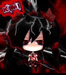  black_eyes black_hair chibi cute edit hairbow kimi lightning photoshop red_eyes wings 