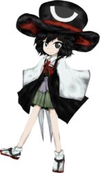  1other androgynous black_eyes black_hair coat collared_socks cosplay curly_hair detached_sleeves enraku_tsubakura enraku_tsubakura_(cosplay) evanescent_existence full_body geta hakama hakama_short_skirt hakama_skirt hat japanese_clothes jynx_(trick_nostalgie) large_hat len&#039;en official_art other_focus red_ribbon ribbon senri_tsurubami short_hair skirt sleeveless sleeveless_coat solo tabi top_hat transparent_background white_sleeves wide_sleeves zun_(style) 