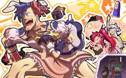  2boys 5girls animal_ears bell boota_(ttgl) boota_(ttgl)_(cosplay) bow carrying cat_tail clothes_theft commentary_request cosplay crossdressing crossover dejiko dejiko_(cosplay) di_gi_charat dress frills gema gema_(cosplay) kamina_(ttgl) kamina_(ttgl)_(cosplay) kazamappa marker middle_finger multiple_boys multiple_girls nia_teppelin photoshop_(medium) puchiko puchiko_(cosplay) rabbit_ears simon_(ttgl) simon_(ttgl)_(cosplay) tail tengen_toppa_gurren_lagann theft topless usada_hikaru usada_hikaru_(cosplay) yoko_littner 