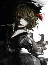  bad_id bad_pixiv_id blood colored_skin fangs female grey_skin photoshop_(medium) rumia solo touhou youmak 