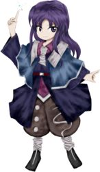  1other androgynous belt capelet clause_(len&#039;en) coat evanescent_existence full_body jynx_(trick_nostalgie) len&#039;en long_hair long_sleeves looking_at_viewer necktie official_art other_focus purple_eyes purple_hair smile solo transparent_background zun_(style) 