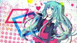  aqua_eyes aqua_hair bridal_gauntlets clow commentary_request female hatsune_miku heart long_hair partial_commentary smile solo twintails underguard_prisoner_(vocaloid) very_long_hair vocaloid 