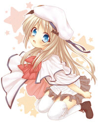  bad_id bad_pixiv_id blonde_hair blue_eyes cape female hat kotarou_(raincoat) little_busters! long_hair noumi_kudryavka oerba_yun_fang plaid plaid_skirt school_uniform skirt solo thighhighs 