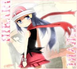  blue_eyes blue_hair dawn_(pokemon) kuudere pokemon poketch scarf skirt 