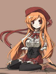  bad_id bad_pixiv_id blush copyright_request endou_chihiro female hat long_hair red_eyes simple_background smile solo 