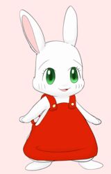  2017 apron clothing clover&#039;s_mother_(happy_happy_clover) eyelashes female fur green_eyes happy_happy_clover improbable_(artist) lagomorph leporid long_ears mammal mature_female rabbit sayuri_tatsuyama smile solo standing white_body white_fur 