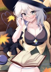  absurdres blouse breasts cleavage eyeball female glasses green_eyes grey_hair hat highres komeiji_koishi large_breasts medium_hair polyhedron2 shirt solo third_eye touhou wavy_hair 