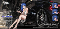  azur_lane bag bare_shoulders blue_hair blue_nails bracelet breasts building butterfly_doors car cityscape cleavage commentary cowl_neck dress earrings english_commentary evening_gown feet female formal grey_footwear hand_on_own_thigh handbag high_heels highres jewelry legs mclaren mclaren_p1 motor_vehicle necklace night night_sky no_bra official_alternate_costume official_art revealing_clothes second-party_source sidelocks silver_dress sitting sky skyscraper sports_car st._louis_(azur_lane) st._louis_(luxurious_wheels)_(azur_lane) swept_bangs updo vehicle_focus yunsang 