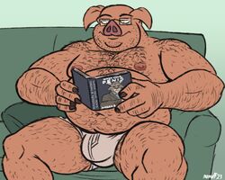  5:4 body_hair book bovid briefs briefs_only caprine clothed clothing domestic_pig eyewear furniture glasses goat hairy joe_(nanoff) jordan_peterson male mammal mature_male musclegut muscular nanoff on_sofa reading reading_book shoulder_hair sitting slightly_chubby slightly_chubby_male sofa solo suid suina sus_(pig) tighty_whities topless underwear underwear_only white_briefs white_clothing white_underwear 