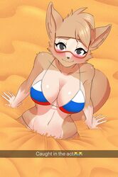  absurd_res anthro big_breasts bikini blush breasts canid canine canis clothed clothing digital_media_(artwork) english_text eyewear female fifa flag flag_bikini flag_clothing flag_print flag_swimwear fur goggles hair hi_res huge_breasts looking_at_viewer mammal mascot mtf_crossgender mud print_bikini print_clothing print_swimwear quicksand rule_63 russia russian russian_flag russian_flag_bikini sand simple_background sinking solo stuck swimwear text wolf zabivaka zanzagen 