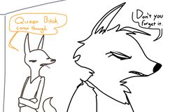  2016 anthro avo_(weaver) betty_(weaver) canid canine canis clothing dialogue disney duo english_text fan_character female frown jackal mammal pack_street simple_background text the_weaver white_background wolf zootopia 