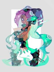  amakusa_(hidorozoa) bad_id bad_twitter_id blue_eyes boots breasts cephalopod_eyes cleavage crop_top dark-skinned_female dark_skin eyelashes female fingerless_gloves full_body gloves headphones long_hair lowleg lowleg_panties marina_(splatoon) medium_breasts mole mole_under_mouth multicolored_hair navel navel_piercing octoling panties piercing popped_collar smile solo splatoon_(series) splatoon_2 stance suction_cups symbol-shaped_pupils tentacle_hair underwear very_long_hair zipper zipper_pull_tab 