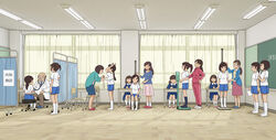  6+girls doctor examination indoors kiyo_(kyokyo1220) lolicon measuring multiple_girls shorts weight 