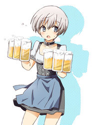  00tea alcohol apron beer beer_mug blush commentary_request cup dirndl female german_clothes holding holding_cup kantai_collection looking_at_viewer mug open_mouth short_hair simple_background skirt solo waist_apron white_background z1_leberecht_maass_(kancolle) z1_leberecht_maass_(oktoberfest_mode)_(kancolle) 