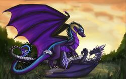  2019 claws detailed_background digital_media_(artwork) dragon duo feral hi_res horn katruna94 male mythological_creature mythological_scalie mythology nature neon outside paws romantic romantic_ambiance romantic_couple scalie tail wings 