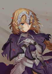  absurdres armor armored_dress blonde_hair blue_eyes braid commentary_request ekitabu_hosii fate/apocrypha fate_(series) female gauntlets highres jeanne_d&#039;arc_(fate) jeanne_d&#039;arc_(ruler)_(fate) long_hair petals sheath single_braid solo 