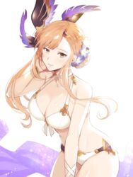  bad_id bad_twitter_id bangle bare_shoulders bikini bracelet braid breasts brown_eyes cleavage collarbone commentary_request female flower granblue_fantasy hair_bun hair_flower hair_ornament hairband head_wings jewelry manaka_(gunjooou) official_alternate_costume orange_hair simple_background single_hair_bun smile solo swimsuit tweyen_(eternal&#039;s_summer_vacation)_(granblue_fantasy) tweyen_(granblue_fantasy) white_background wings 