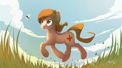  ambient_arthropod ambient_bee ambient_insect arthropod bee brown_eyes brown_hair cutie_mark day detailed_background earth_pony equid equine eyelashes fan_character female feral flying hair hasbro hi_res hooves horse hymenopteran insects mammal mechagen my_little_pony pony sky solo 