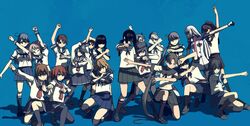  6+girls ahoge akatsuki_(kancolle) akebono_(kancolle) amagiri_(kancolle) anchor_symbol arm_up arms_up ayanami_(kancolle) bandaid bandaid_on_face black_eyes black_hair black_pantyhose black_socks black_thighhighs blue_eyes braid brown_eyes brown_hair check_commentary clenched_hand commentary_request crab_on_shoulder elbow_pads flat_cap folded_ponytail fubuki_(kancolle) glasses grey_hair hair_ornament hair_over_eyes hair_ribbon hairclip hat hatsuyuki_(kancolle) headband hibiki_(kancolle) highres hime_cut ikazuchi_(kancolle) inazuma_(kancolle) isonami_(kancolle) kantai_collection keyakizaka46 knee_pads kneehighs loafers long_hair long_sleeves looking_at_viewer masukuza_j miyuki_(kancolle) multiple_girls murakumo_(kancolle) neckerchief oboro_(kancolle) on_one_knee one_eye_closed pantyhose pleated_skirt ponytail pose purple_eyes purple_hair red_neckerchief remodel_(kantai_collection) ribbon sagiri_(kancolle) sazanami_(kancolle) school_uniform serafuku serious shikinami_(kancolle) shirayuki_(kancolle) shoes short_hair short_sleeves side_ponytail skirt socks thighhighs tress_ribbon twin_braids twintails twitter_username uranami_(kancolle) ushio_(kancolle) v very_long_hair x_arms 