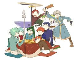  abel_(fire_emblem) aqua_hair armor blue_eyes blue_hair brother_and_sister brown_hair cain_(fire_emblem:_shadow_dragon) cape commentary_request eirika_(fire_emblem) ephraim_(fire_emblem) fire_emblem fire_emblem:_mystery_of_the_emblem fire_emblem:_the_binding_blade fire_emblem:_the_blazing_blade fire_emblem:_the_sacred_stones fire_emblem_heroes gloves green_eyes green_hair hector_(fire_emblem) innes_(fire_emblem) klein_(fire_emblem) long_hair lyn_(fire_emblem) multiple_boys noki_(affabile) polearm red_hair roy_(fire_emblem) seth_(fire_emblem) short_hair siblings smile weapon 