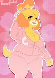  absurd_res accessory animal_crossing anthro big_breasts breasts canid canine canis clothing dice domestic_dog female female_anthro flower hair hair_accessory hi_res hoodie isabelle_(animal_crossing) mammal nintendo petals pink_clothing plant rose_(flower) rose_petals smile tagme thick_thighs toonarscontent topwear 