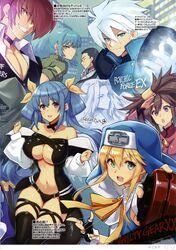  3girls 4boys :o black_legwear black_panties blonde_hair blue_eyes breasts bridget chinese_clothes choker cleavage collar collarbone crossover dizzy_(guilty_gear) earrings glasses guilty_gear guilty_gear_x guilty_gear_xx hair_between_eyes hair_over_one_eye highres jewelry keith_evans kekocha kuradoberi_jam large_breasts leona_heidern looking_at_viewer mars_symbol midriff monster_girl multiple_boys multiple_girls muscle navel necro_(guilty_gear) otoko_no_ko panties parted_lips psychic_force red_eyes red_hair scan signature smile the_king_of_fighters twintails underwear undine_(guilty_gear) white_hair yagami_iori yo-yo 