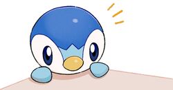  blue_eyes closed_mouth commentary_request no_humans notice_lines official_art peeking_out piplup pokemon pokemon_(creature) project_pochama solo white_background 