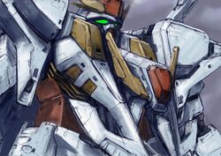  absurdres azuki_nao cloud cloudy_sky green_eyes gundam gundam_hathaway&#039;s_flash highres looking_up mecha mobile_suit no_humans robot science_fiction sky solo upper_body v-fin xi_gundam 