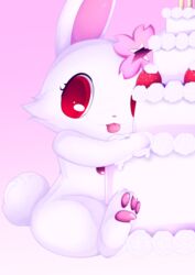  absurd_res cake dessert female food hi_res jewelpet lagomorph leporid looking_at_viewer mammal pawpads paws plushcrochet rabbit red_eyes ruby_(jewelpet) sanrio sega sega_fave solo tongue tongue_out white_body 