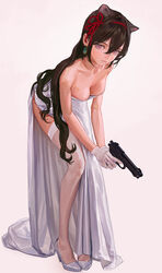  animal_ears bare_shoulders bent_over breasts brown_hair cat_ears cleavage closed_mouth commentary crossed_bangs dress earrings female fkey full_body gloves grey_footwear gun hair_between_eyes hair_ribbon hairband handgun high_heels highres holding holding_gun holding_weapon jewelry long_dress long_hair long_legs looking_at_viewer medium_breasts original pigeon-toed pink_eyes red_hairband red_ribbon ribbon see-through see-through_legwear sheer_gloves shoes side_slit solo standing strapless strapless_dress symbol-only_commentary thighhighs two-handed very_long_hair weapon wedding_dress white_dress white_footwear white_gloves white_thighhighs 