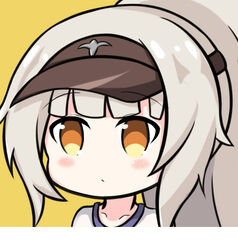  azur_lane blush brown_background brown_eyes brown_hat closed_mouth collarbone commentary_request female grey_hair hat long_hair nagato-chan official_alternate_costume ponytail portrait shirt sidelocks solo visor_cap white_shirt z46_(azur_lane) z46_(girls&#039;_relay)_(azur_lane) 