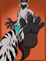  2018 4_fingers 4_toes anthro blue_eyes clothing feet fingers foot_focus hyena looking_at_viewer male mammal pawpads plantigrade solo toes underwear vegabone 