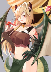  :d aged_up ahoge arm_tattoo bad_id bad_pixiv_id bare_shoulders black_choker black_horns blush bodypaint breasts broken_horn brown_gloves carrying_over_shoulder choker cleavage collarbone commentary_request cowboy_shot crop_top dragon_girl dragon_horns dragon_tail dragon_wings elbow_gloves eyebrows_hidden_by_hair female fire gauntlets gloves green_wings hair_between_eyes hair_over_one_eye hammer hand_on_own_hip highres holding holding_hammer horns inori_(princess_connect!) large_breasts long_hair looking_at_viewer midriff navel oerba_yun_fang open_mouth pelvic_curtain princess_connect! red_eyes sidelocks simple_background skin_fang smile solo standing star_(symbol) star_choker tail tattoo wings ya.yu. 